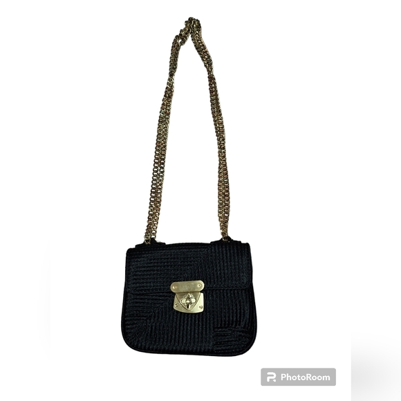 Talbots Black Purse with Gold Chain shoulder bag or crossbody 5" × 5 - Picture 4 of 10